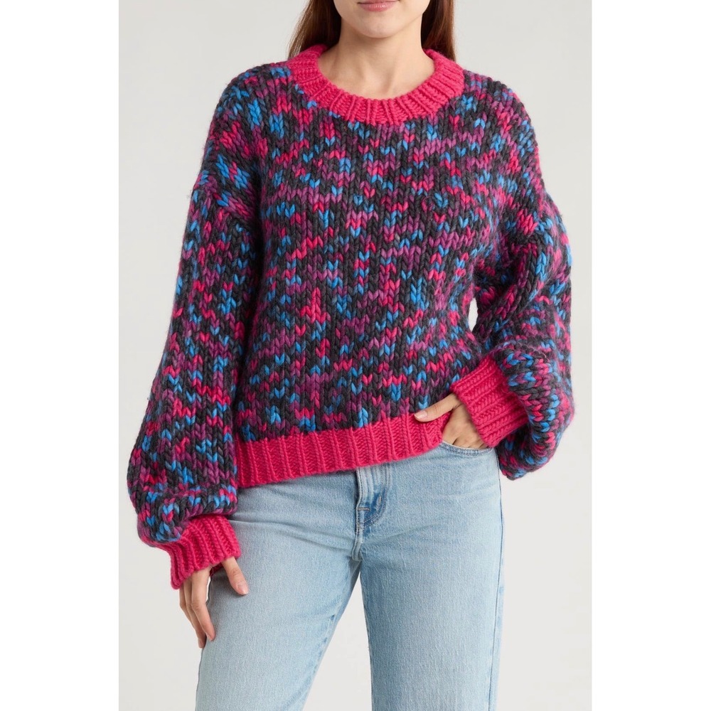 MOTHER The Dont Sweat It Sweater Pink Blue Multi Alpaca Wool Chunky Knit S NEW
